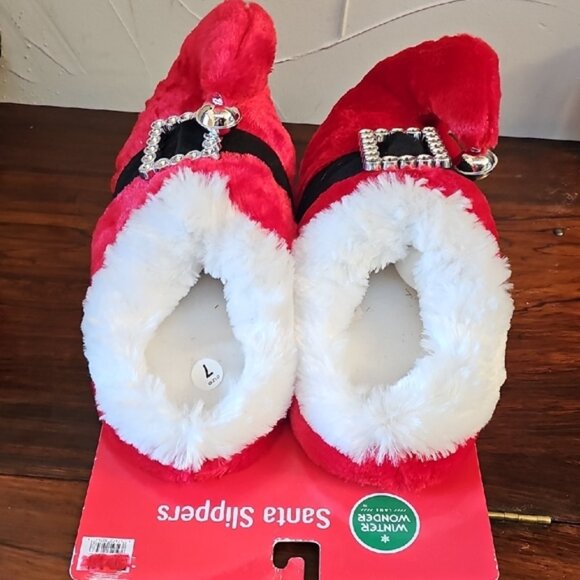 NWT plush stuffed Santa Christmas X-mas slippers & headband festive Size 7/8 - Picture 12 of 14